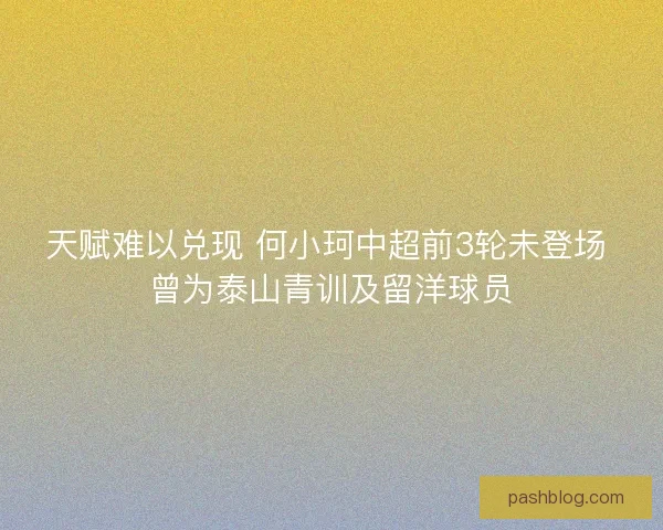 天赋难以兑现 何小珂中超前3轮未登场 曾为泰山青训及留洋球员